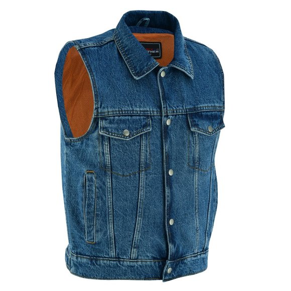Men's Blue Denim Vest with Collar and concealed carry pocket - Picture 2 of 7